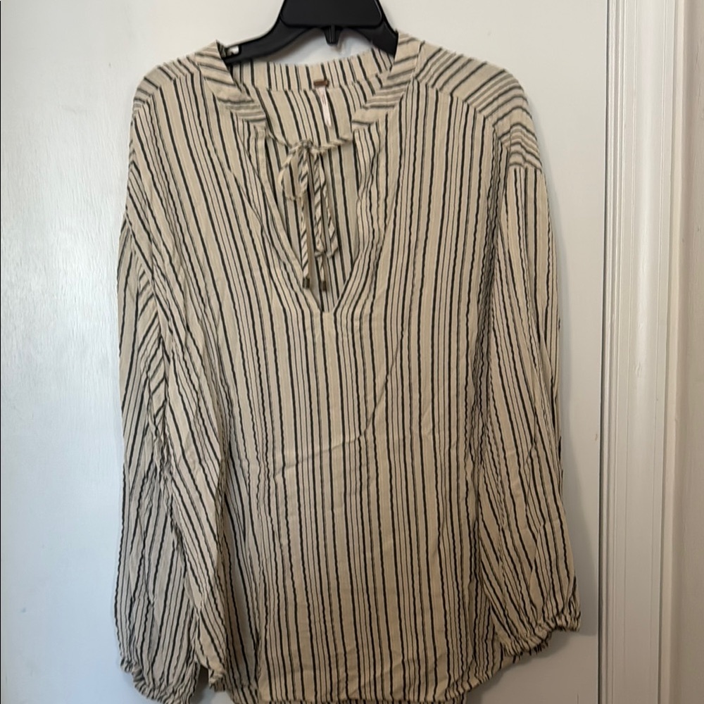FREE PEOPLE Striped Cream and Black Women's Top. Large